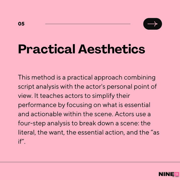 a pink poster with the words practical aesthetics written in black and white on it