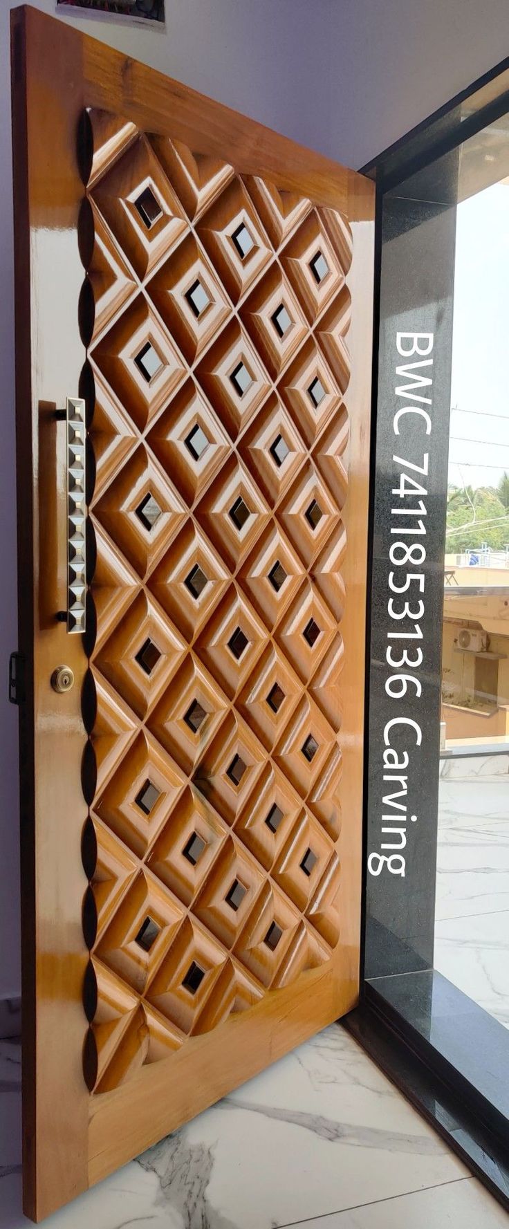 a wooden door with an intricate design on it