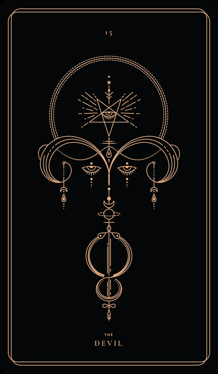 the devil tarot card in gold on black