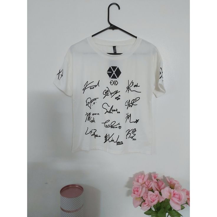 Are You A Huge Exo Fan!?!? Well This T Is Perfect For You! Nwt White Kpop T-shirt With Crew Neck, White Cotton K-pop Style Tops, White Kpop T-shirt With Graphic Print, White Kpop T-shirt For Summer, Summer Kpop Tops With Text Print, White Kpop T-shirt With Letter Print, White Kpop Style Top With Letter Print, White Kpop Style Tops With Letter Print, White Kpop Style Crew Neck T-shirt