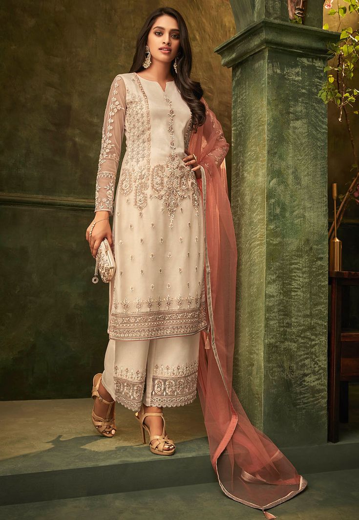 Luxury Organza Salwar Kameez In Off White, Luxury Off White Salwar Kameez With Mirror Work, Luxury White Salwar Kameez For Traditional Ceremonies, Luxury Off White Salwar Kameez For Festivals, Luxury Off White Unstitched Suit With Zari Work, Luxury Traditional Off White Salwar Kameez, Luxury Off White Anarkali Lawn Suit, Luxury Elegant Off White Salwar Kameez, Luxury Off-white Unstitched Suit For Eid