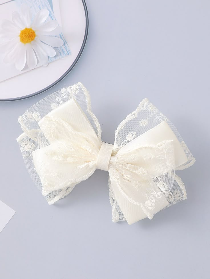 Diy Hair Accessories For Women, Adjustable Bow Hair Accessories For Wedding, White Bow Hair Accessories As Gift, Adjustable White Hair Accessories With Bow Tie, White Decorative Bow Hair Accessories For Summer, Adjustable Cream Hair Accessories With Bow, Kids Hair Clips, Diy Lace Ribbon Flowers, Girls Hair Bows Diy