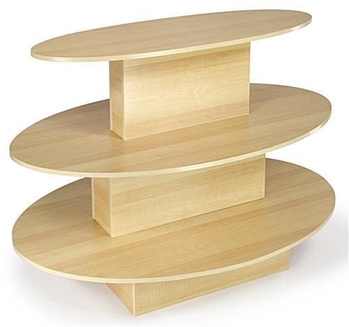 three tiered wooden shelf on white background