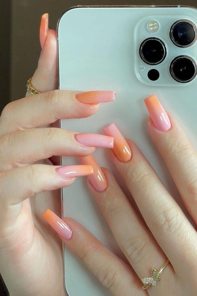 Long acrylic peach and pink ombre nails Coral Nail Designs, Coral Acrylic Nails, Uñas Color Coral, Coral Nail Art, Coral Nails With Design, Coral Nail, Flame Nail Art, Posh Nails, Nails Yellow