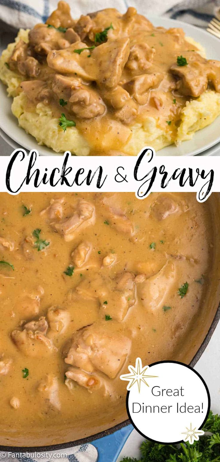 chicken and gravy is an easy dinner recipe that's ready in under 30 minutes