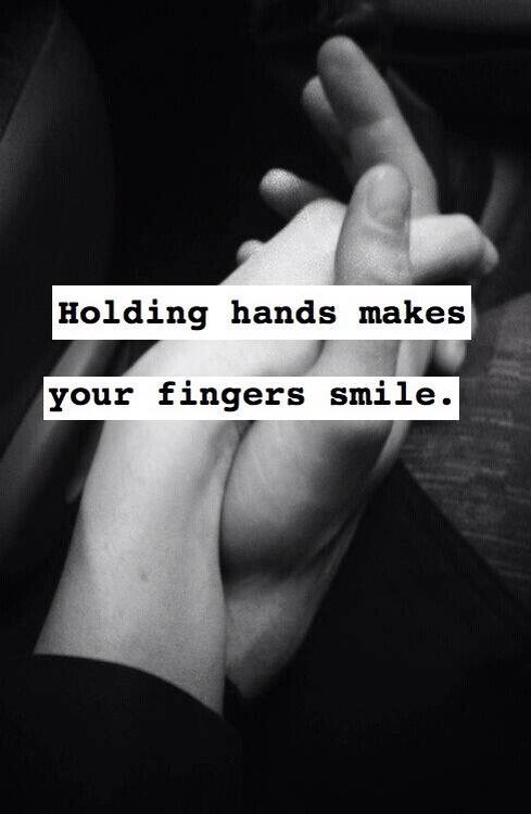 two hands holding each other with the words holding hands makes your fingers smile