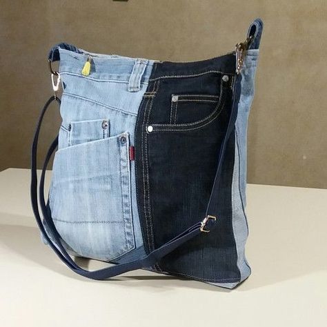 a purse made out of jeans on a table