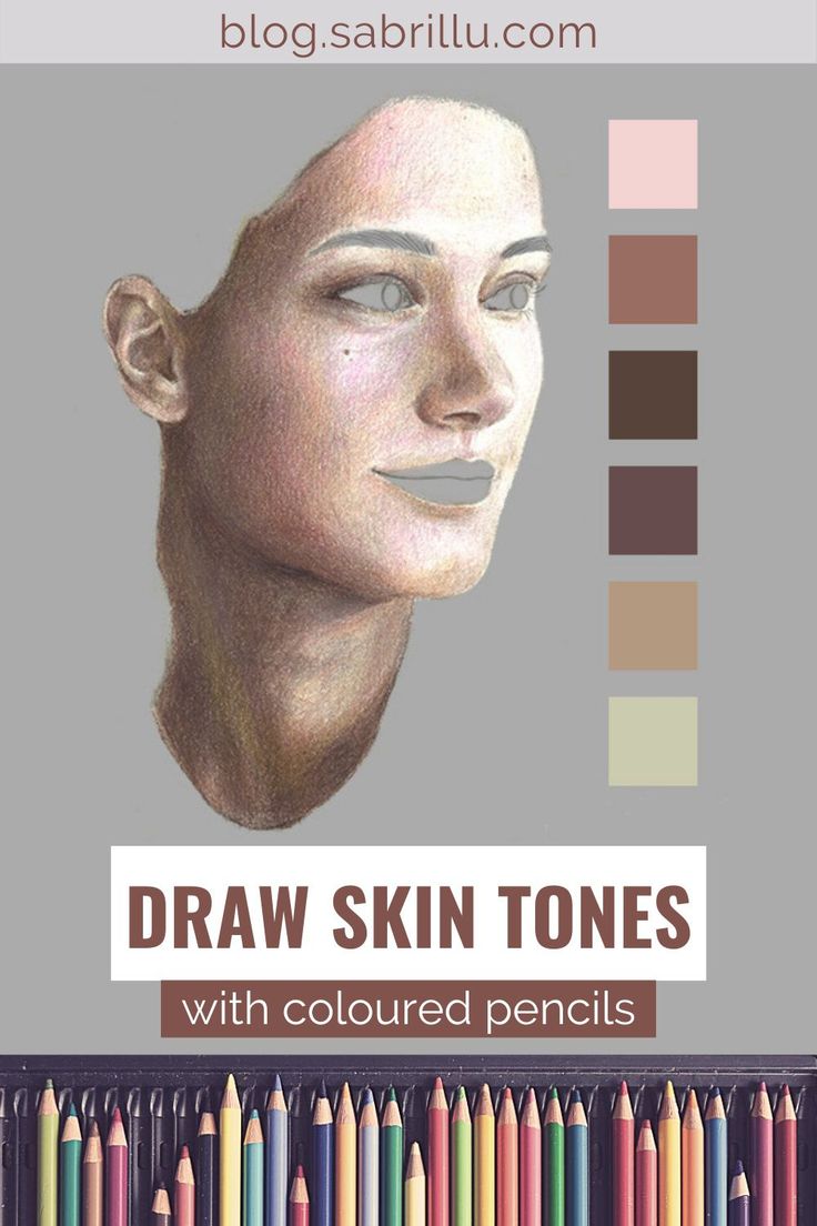 a drawing of a man's face with colored pencils in front of it