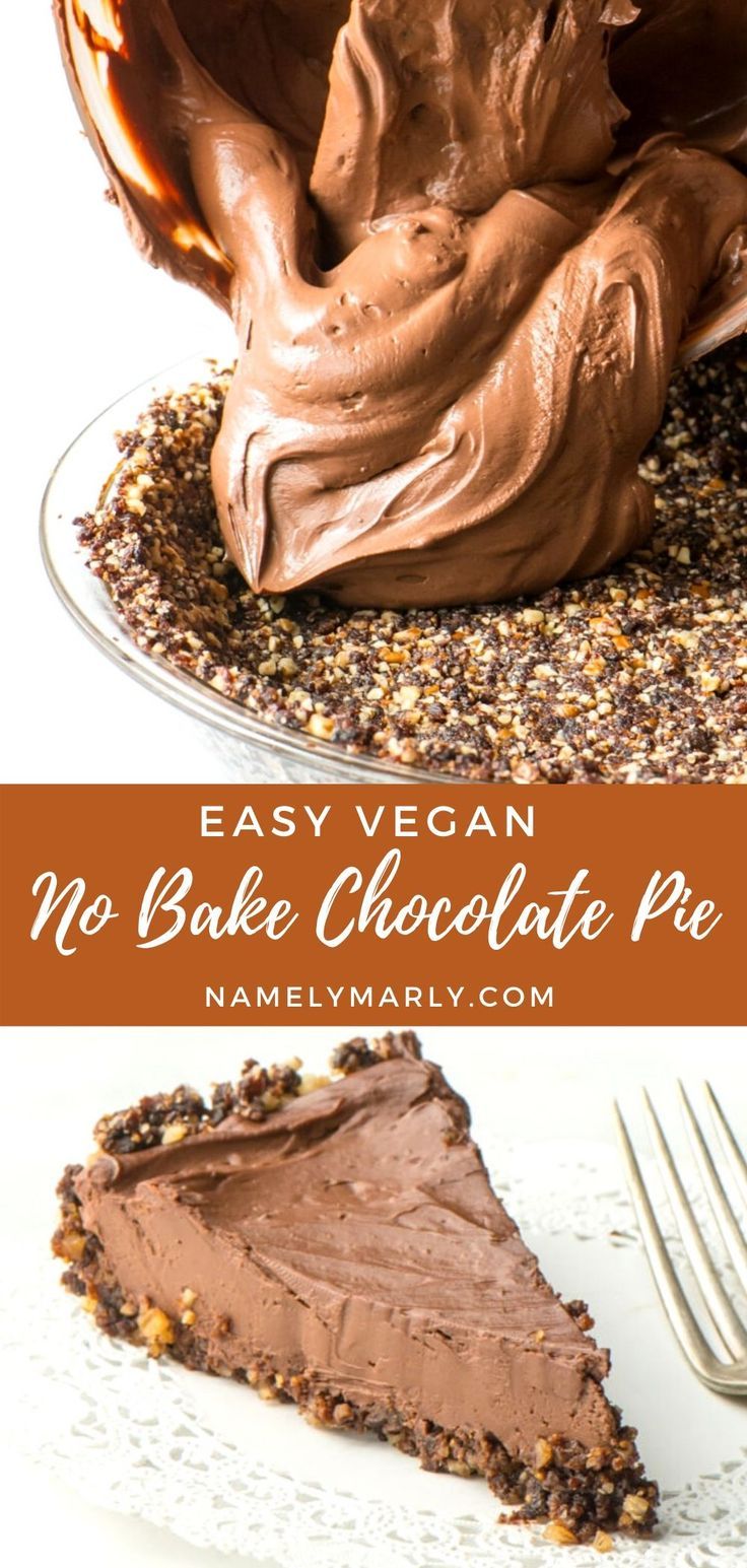 no bake chocolate pie on a plate with a fork