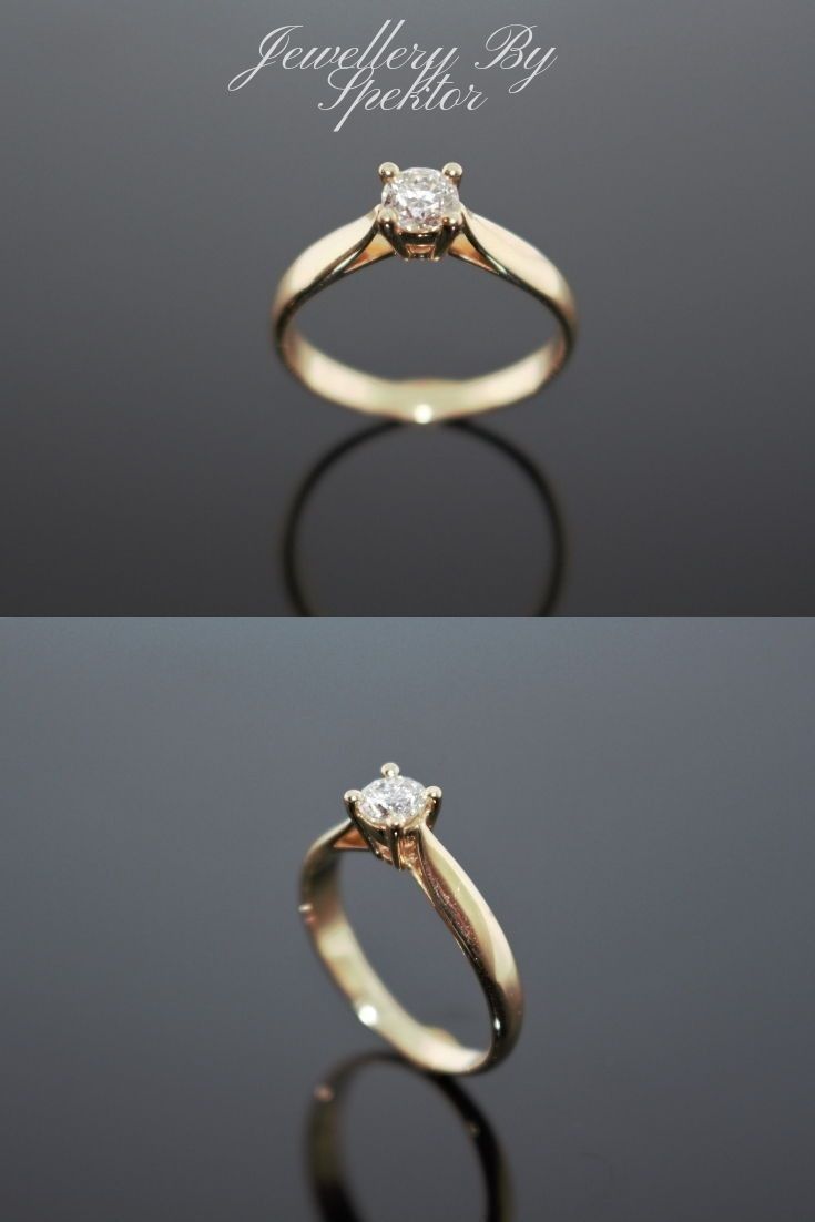 two different views of an engagement ring, one with a single diamond in it and the other without