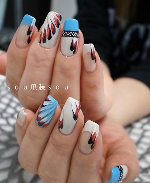 Indian Nail Designs, Indian Nail Art, Country Acrylic Nails, Cowboy Nails, Indian Nails, Aztec Nails, American Nails, Western Nails, Country Nails