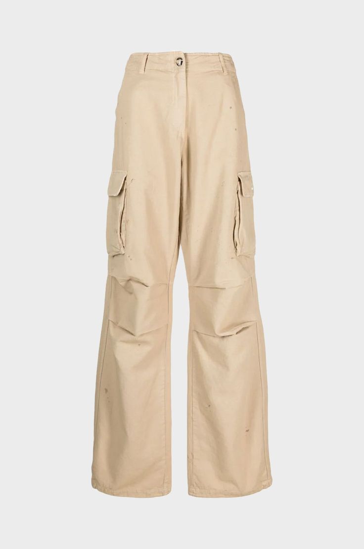 These beige cargo pants have a wide leg silhouette and have been fitted with an adjustable waistband, allowing you to wear them high on the waist or low slung for a more casual style. Fit runs true to size Made in Italy 100% Cotton Cheap Beige Cargo Pants With Multiple Pockets, Oversized High Rise Cargo Pants, Cheap Beige Cargo Bottoms, Cheap High Waist Beige Cargo Jeans, Affordable Beige Cargo Pants With Elastic Waistband, Casual Beige Cheap Cargo Jeans, Cheap Beige Parachute Pants With Cargo Pockets, Cheap Beige Cargo Parachute Pants, Cheap Beige Cotton Cargo Jeans