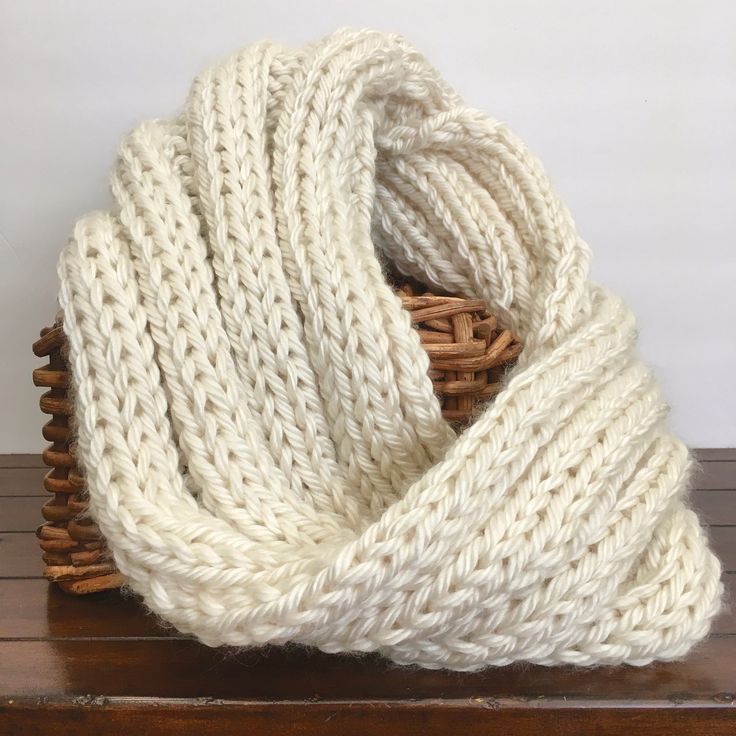 "Single loop, knit infinity scarf is soft, cozy, stretchy, and has a little weight to it Cream colored yarn has a prerry, silky shine 36\" loop, 6\" wide (stretches to 15\") Material: Lion Brand \"Hometown\" yarn, 100% acrylic" Knit Infinity Scarf One Size, Cozy Soft Knit Scarf, Knitted One Size Infinity Scarf, One Size Knitted Infinity Scarf, One Size Knit Infinity Scarf, One-size Knit Infinity Scarf, Knitted Infinity Scarf For Cold Weather, Cozy Loop Infinity Scarf, Hand Knitted Loop Infinity Scarf For Winter