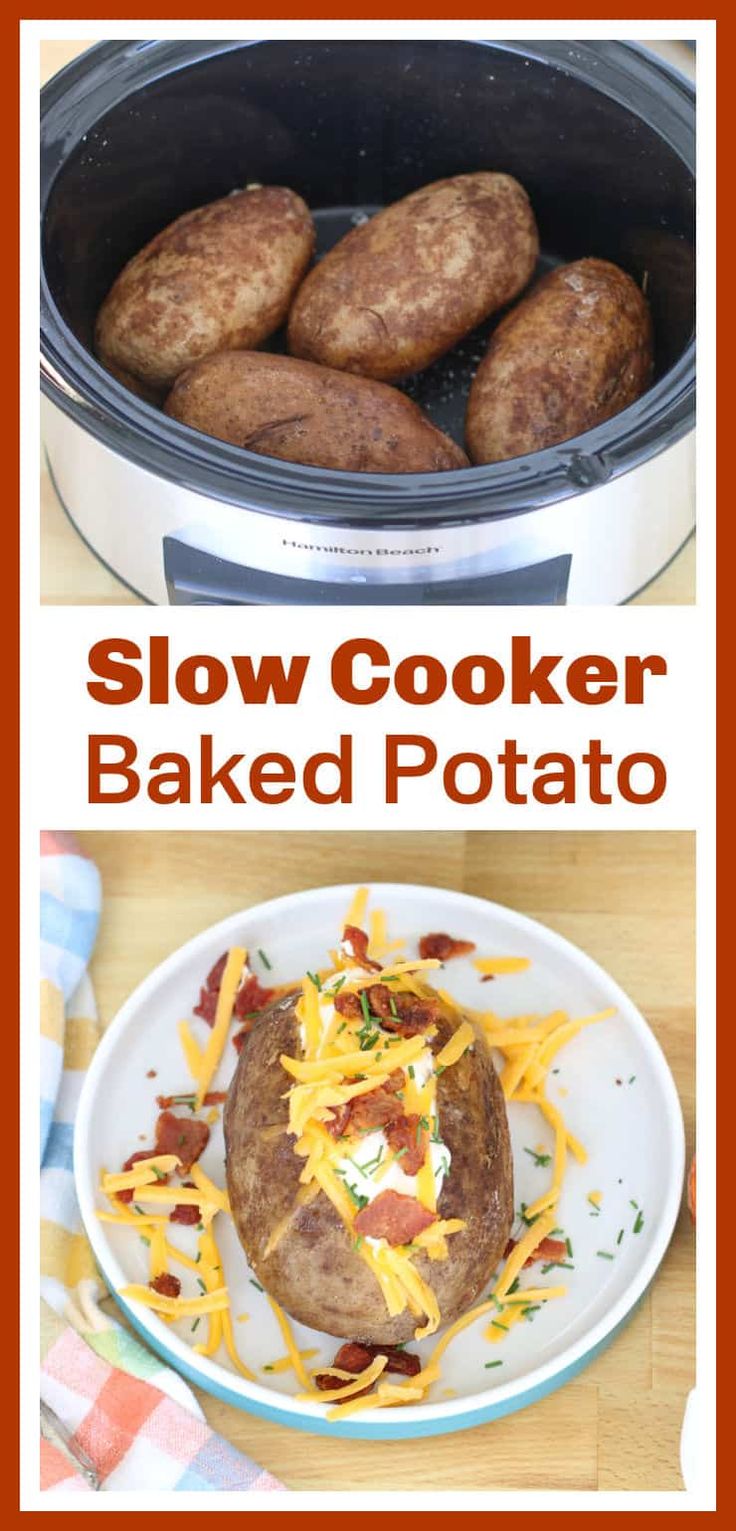 the slow cooker baked potato is ready to be eaten