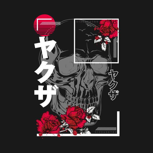 a black t - shirt with red roses on it and japanese characters in the background