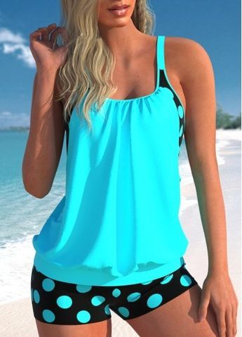 Color:Cyan;Size:XXL;Bra Style:Padded;Support:Wire Free;Pad Style:Removable;Strap Style:Adjustable;Package Contents:1 X Top , 1 X Shorts;Occasion:Beach;Bottom Type:Shorts;Composition:82% Polyester, 18% Spandex;Washing Instructions:Hand Wash;Pattern Type:Polka Dot;Color Scheme:Green;Style:Vacation;Season:Summer; Polka Dot Tankini For Pool And Beach Season, Polka Dot Tankini For Pool, Polka Dot Tankini For Summer Swimming, Summer Polka Dot Tankini For Swimming, Polka Dot Beachwear Tankini For Vacation, Polka Dot Tankini For Vacation, Polka Dot Tankini For Summer Vacation, Spring Sleeveless Swimwear With Polka Dot Pattern, Polka Dot Sleeveless Swimwear For Spring