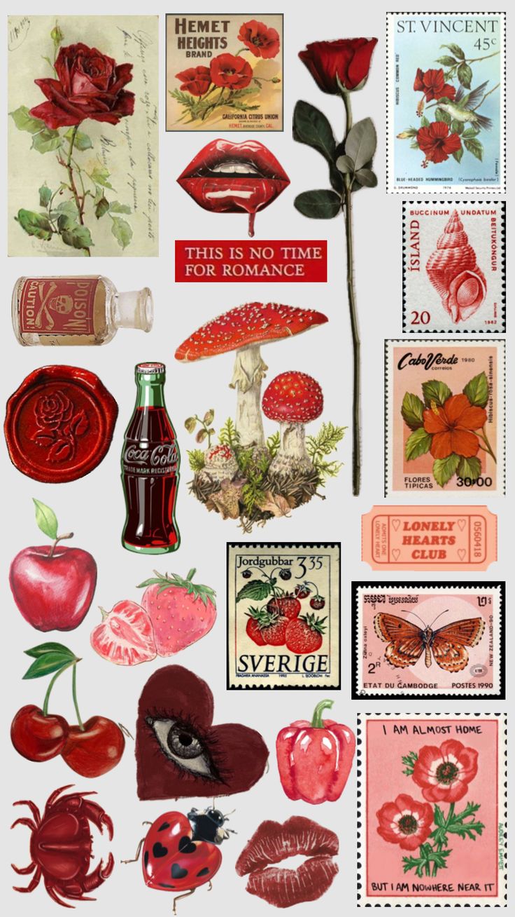 some stamps with flowers and lipstick on them