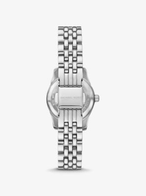 The Lexington watch exudes everyday glamour with its silver hue and sparkling pavé accents at the hour markers. Made entirely of stainless steel, this mini timepiece boasts a cream-hued pearlescent face with a beveled topring and a matching bracelet strap. Slip it on to give both day and night outfits a dose of sophisticated charm. Silver Stainless Steel Diamond Watch With Polished Finish, Michael Kors Silver Watches With Subdials, Michael Kors Silver Watch, Michael Kors Silver Watch With Metal Dial, Michael Kors Silver Watch With Diamond Hour Markers, Everyday Watch, Round Watch, Two Tone Watch, Michael Kors Collection