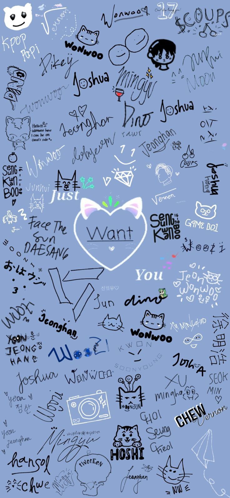 many different types of graffiti written on the wall in various colors and sizes, including blue