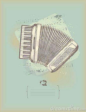 an old accordion on a blue background with grungy effect stock photo - image