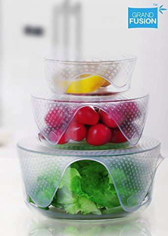 three plastic bowls stacked on top of each other with vegetables in the bottom one bowl