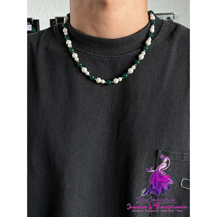 Product information: Material: Titanium steel Quality: brand new Style: Vintage/Court Color classification: green, blue Chain length: 50+5CM Packing list: Necklace*1 Casual Green Beaded Chain Jewelry, Casual Green Necklace For Gift, Green Pearl Chain Necklace With Round Beads, Casual Green Beaded Necklaces With Round Beads, Handmade Green Casual Necklaces, Casual Green Beaded Chain Necklace, Casual Green Beaded Necklaces, Casual Green Handmade Necklaces, Casual Green Beaded Necklace