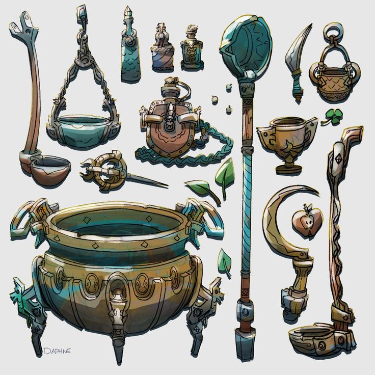 an assortment of antique items are depicted in this drawing