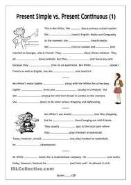 a printable worksheet for present simple and present continuous