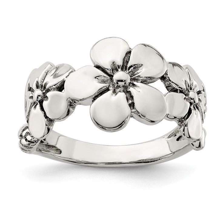 Looking for a trendy and timeless, classic ring? Check out this dainty 925 Sterling Silver Flower Band Ring. This solid and polished, antiqued finish, the open back ring is indeed a style you'll reach for time and time. This dainty ring makes an excellent gift that can suit for all ages. Product Specification Jewelry Specification: Material Purity : 925 Feature : Solid Manufacturing Process : Casted Material : Sterling Silver Product Type : Jewelry Jewelry Type : Rings Material Color : White Rin Flower Rings, Forget Me Not Flower, Silver Flower Ring, Flower Band, Sterling Silver Rings Bands, Rose Jewelry, Average Weight, Sterling Silver Flowers, Silver Band Ring