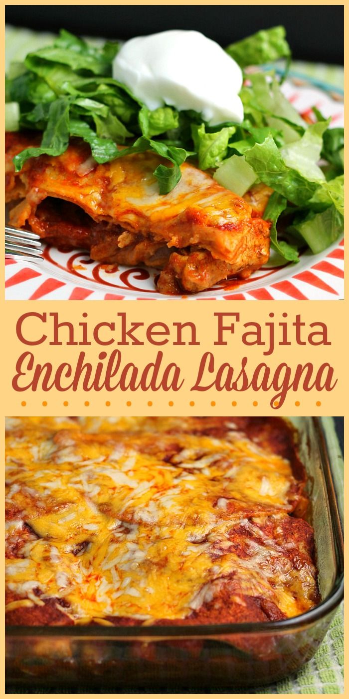 chicken fajita enchilada lasagna with lettuce and sour cream