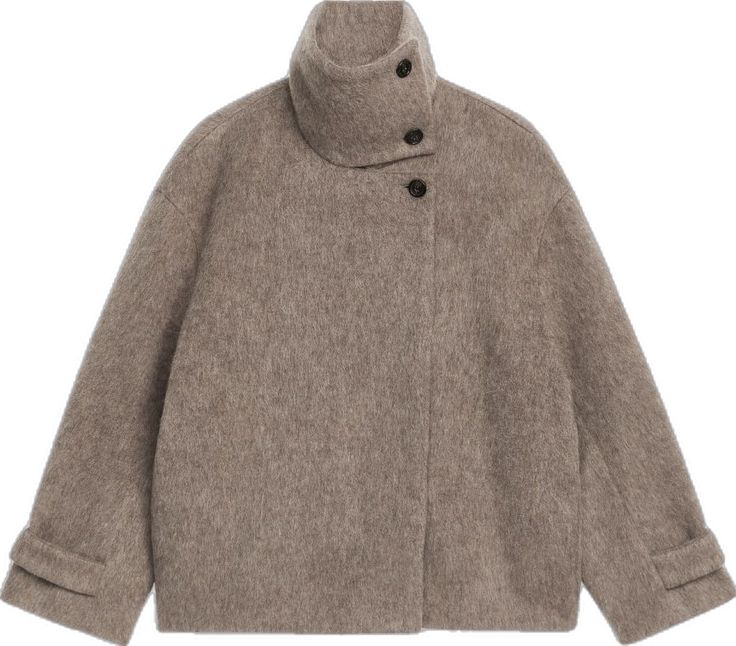 Fuzzy Wool-Blend Jacket - Brown - Jackets & Coats - ARKET Cozy Wool Outerwear With Buttons, Winter Going Out Outfits, Winter Night Outfit, Wool Jackets Women, Streetwear Jackets, Coat For Women, Wool Blend Jacket, Wool Turtleneck, Woolen Coat