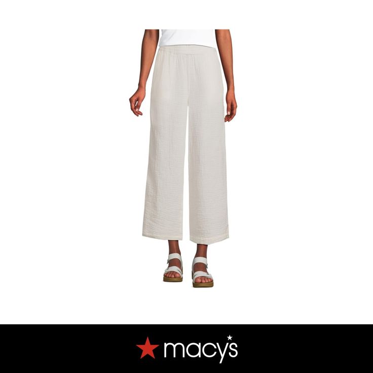 in stock Spring Off White Cotton Wide Leg Pants, White Wide-leg Spring Pants, White Wide-leg Pants For Spring, Off White Cotton Wide Leg Pants For Spring, Cream Wide Leg Pants With Elastic Waistband For Spring, Casual Off White Cotton Wide Leg Pants, Casual Off-white Cotton Wide Leg Pants, Off White Cotton Wide Leg Pants, Cream Straight Pants For Spring