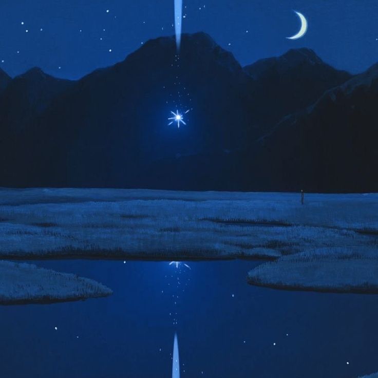 an image of the night sky with stars and planets reflected in water at dusk or dawn