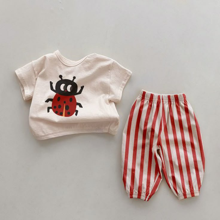 About This Item: Made to match this set is complete with a slogan top and matching pants. Product ID: BB49539 Material: Top: 100% Cotton Pants: 25% Cotton Color: Red Size Chart Size(Age) Height(CM) Chest (CM) Waist (CM) 0-3M 52-59 54 36 3-6M 60-66 57 38 6-12M 67-75 60 40 12-18M 75-85 63 42 18-24M 85-95 66 44 2-3T 95-105 69 46 *Babies grow at their own pace. It's recommended to choose the size that corresponds to your mini's height and weight rather than their age for a much more accurate fit. Colorful Baby Clothes, Cute Baby Clothes Newborn, Newborn Baby Outfits, Baby Fashion Newborn, Striped Set, Baby Ladybug, Newborn Fashion, Newborn Baby Clothes, A Ladybug