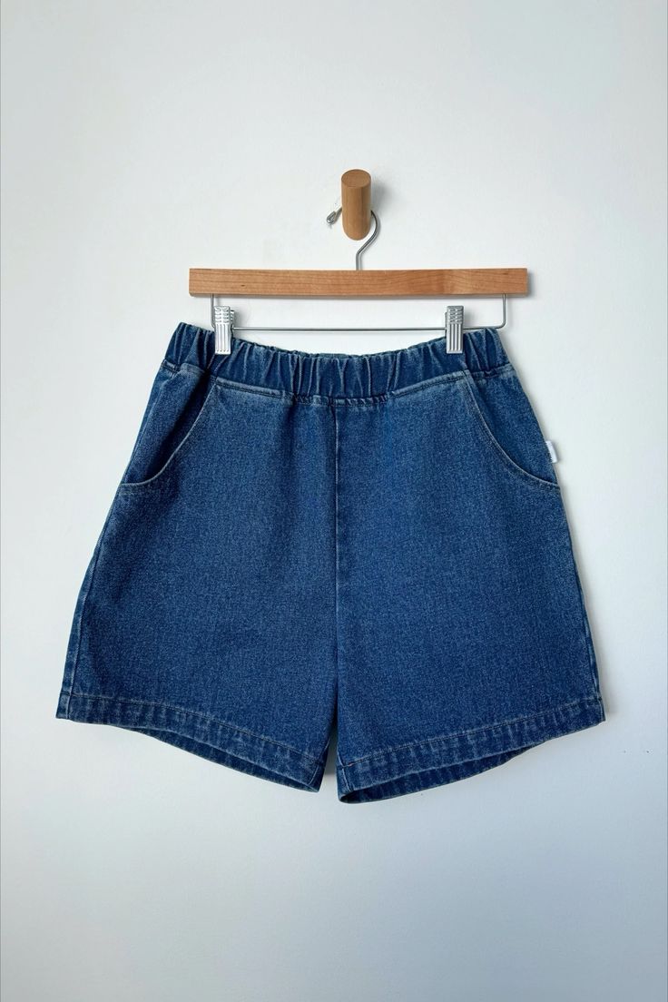 Blue Denim City Shorts — Prism Boutique Shorts Drawing, Classic Denim Shorts, Staple Dress, City Shorts, Perfect Wardrobe, Vintage Sweaters, Vintage Denim, Clothes For Sale, Jumpsuit Dress