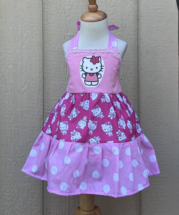 Hello Kitty Pink Strawberry Jumper Girls Dress Cute Pink School Dress, Pink Cotton Dress For School, Pink Cotton School Dress, Fitted Pink Hello Kitty Dress, Cute Fitted Hello Kitty Print Dress, Cute Pink Hello Kitty Dress, Hello Kitty Print Cute Spring Dress, Spring Cotton Dress With Hello Kitty Print, Cute Sleeveless Dresses With Hello Kitty Print