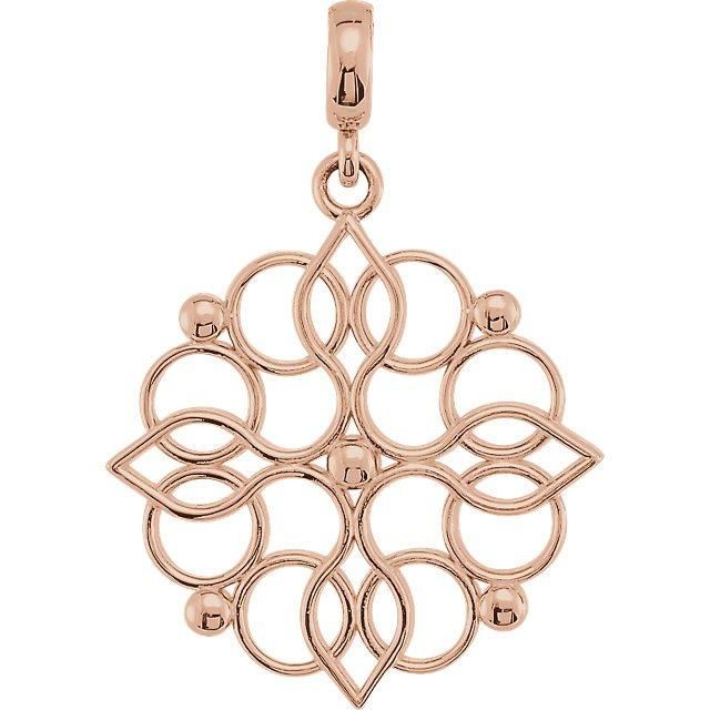 14KT Gold Decorative Pendant. This Necklace is Available in Yellow, White or Rose Gold. Rose Gold Charm Necklaces With Flower Pendant, Rose Gold Flower Pendant Necklace In Fine Jewelry Style, Formal Rose Gold Necklaces With Flower Pendant, Formal Rose Gold Necklace With Flower Pendant, Rose Gold Oval Pendant Necklace With Charms, Elegant Rose Gold Jewelry With Intricate Design, Rose Gold Heart Charm Necklace, Pink Gold Pendant Jewelry With Charms, Elegant Teardrop Pendant Necklace With Charms