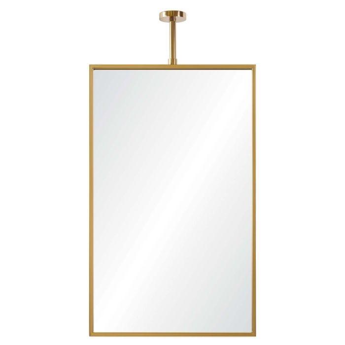 a gold framed mirror with a metal frame on the bottom and an empty square in the middle