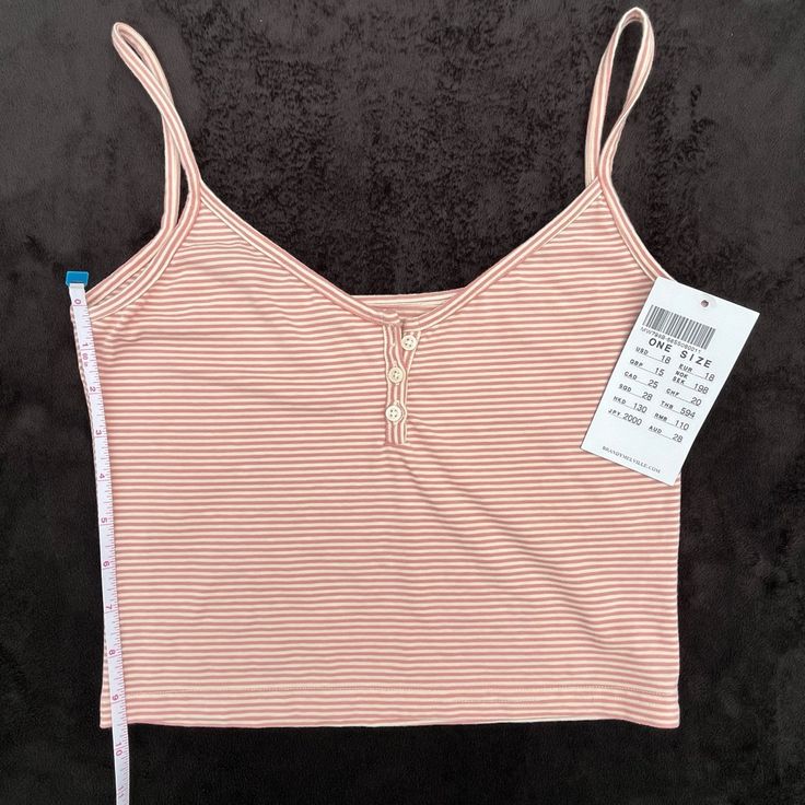 Brandy Melville Striped Crop Top Pinkish-Red/Cream Striped Nwt One Size Pink Cotton Cami Top, Pink Crop Top Camisole, Pink Crop Top Camisole Casual, Pink Casual Crop Top Camisole, Casual Pink Crop Top Camisole, Pink Casual Cami Top, Casual Pink Cami Top, Pink Cotton V-neck Camisole, Striped Cami Tops For Spring