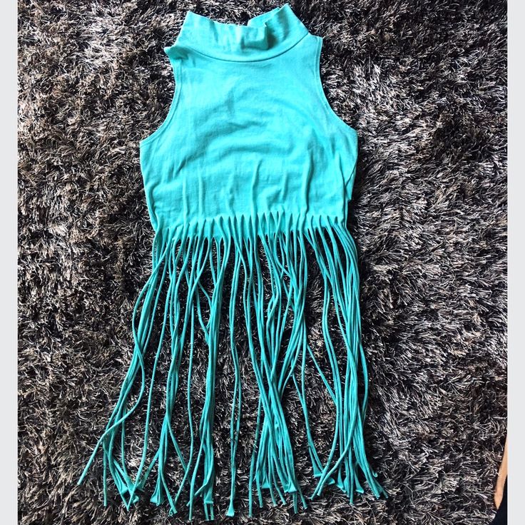 New With Tags Crop Top With Fringe Size Medium. Blue Fringe Tops For Summer, Blue Fringe Top For Spring, Fringe Crop Top, Color Blue, Crop Top, Womens Tops, Size Medium, Crop Tops, Tags