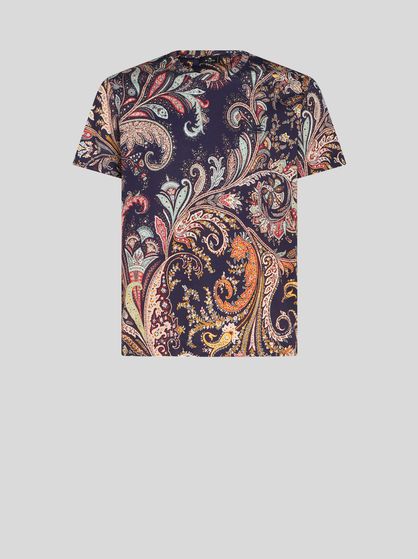 PAISLEY-PRINT T-SHIRT WITH LOGO | Explore the world of Etro and shop online Women's, Men's, Home and Fragrances Collections. Enjoy free shipping! Casual Tops With Exclusive Print And Crew Neck, Cotton Tops With Exclusive Print Short Sleeve, Cotton Tops With Exclusive Print And Short Sleeves, Casual Crew Neck Top With Exclusive Print, Graphic Tee With Exclusive Print And Crew Neck, Patterned Crew Neck Printed T-shirt, Exclusive Print Short Sleeve Graphic Tee, Patterned Cotton T-shirt With All Over Print, Casual Short Sleeve Tops With Monogram Print