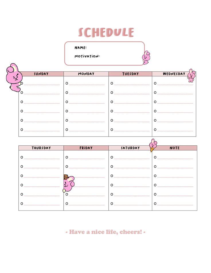 the printable schedule is shown with pink pigs