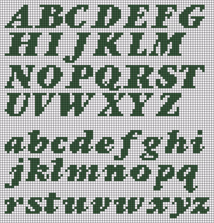 a cross stitch pattern with the letters and numbers in green, white and black colors