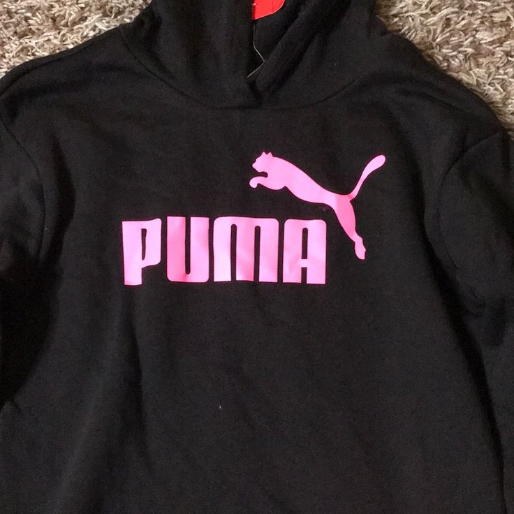 Pink And Black Long Sleeve Hoodie. Size 12-14 Pink Long Sleeve Hoodie With Logo Print, Pink Logo Print Athleisure Sweatshirt, Pink Logo Print Sweatshirt In Athleisure Style, Pink Athleisure Sweatshirt With Logo Print, Winter Pink Sweatshirt With Logo Print, Pink Crew Neck Hoodie For Sportswear, Casual Pink Hoodie With Logo Print, Pink Winter Hoodie With Logo Print, Winter Pink Hoodie With Logo Print