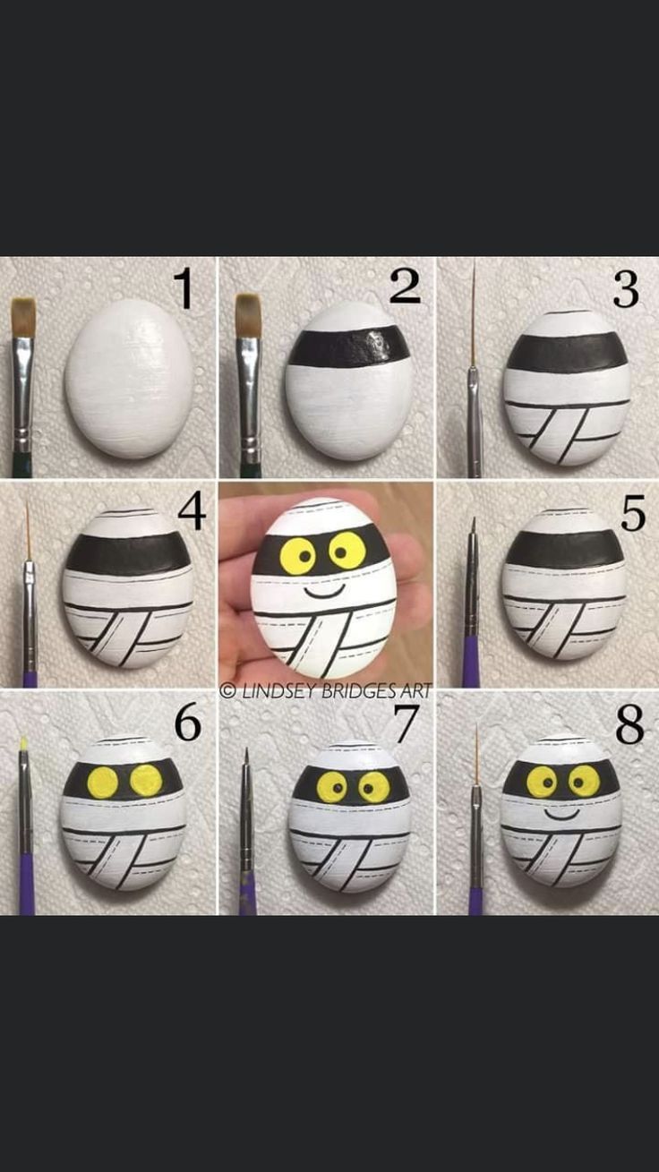 step by step instructions on how to make a painted rock with eyes and mouth shapes