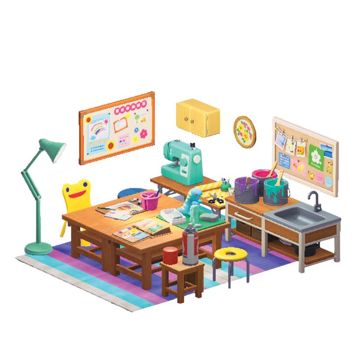 an image of a playroom with toys on the table and sewing machine in it