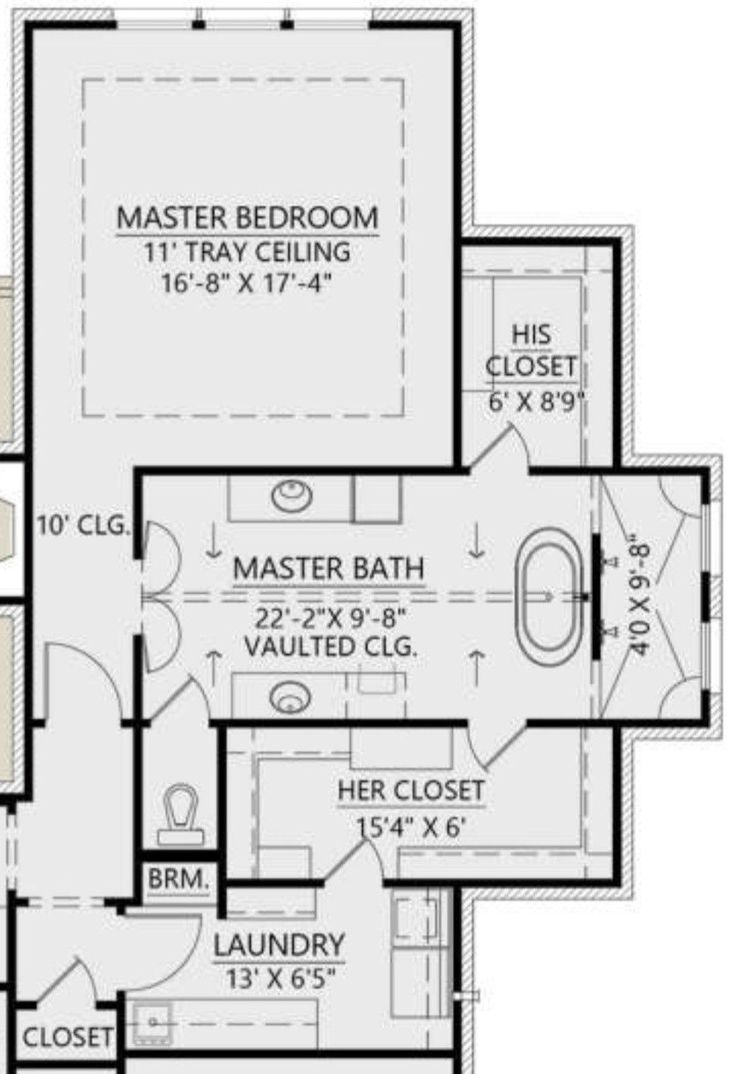 the first floor plan for a home with two master suites and an attached laundry room