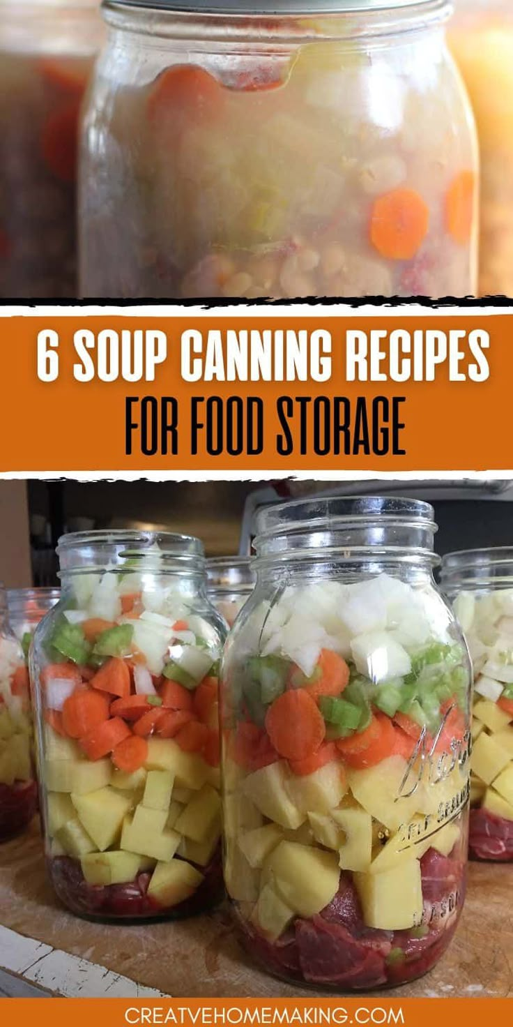 mason jars filled with food sitting on top of a wooden table