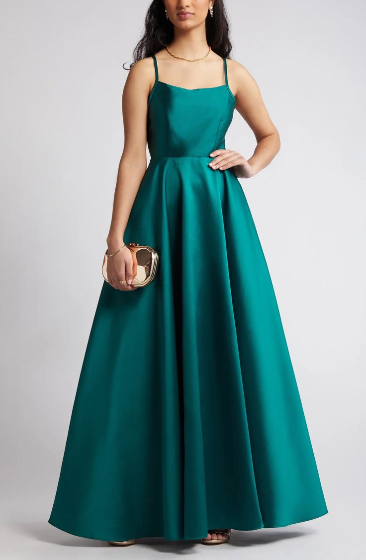 Lulus Fête Fantasy Satin A-Line Gown | Nordstrom Green Sleeveless Satin Prom Dress, Green Spaghetti Strap Evening Dress For Prom, Green A-line Satin Dress, Green Evening Gown With Spaghetti Straps, Green Satin Finish Dress For Formal Occasions, Green Satin Finish Formal Dress, Green Satin Dress For Formal Occasions, Green Gown With Spaghetti Straps For Evening, Green Satin A-line Maxi Dress