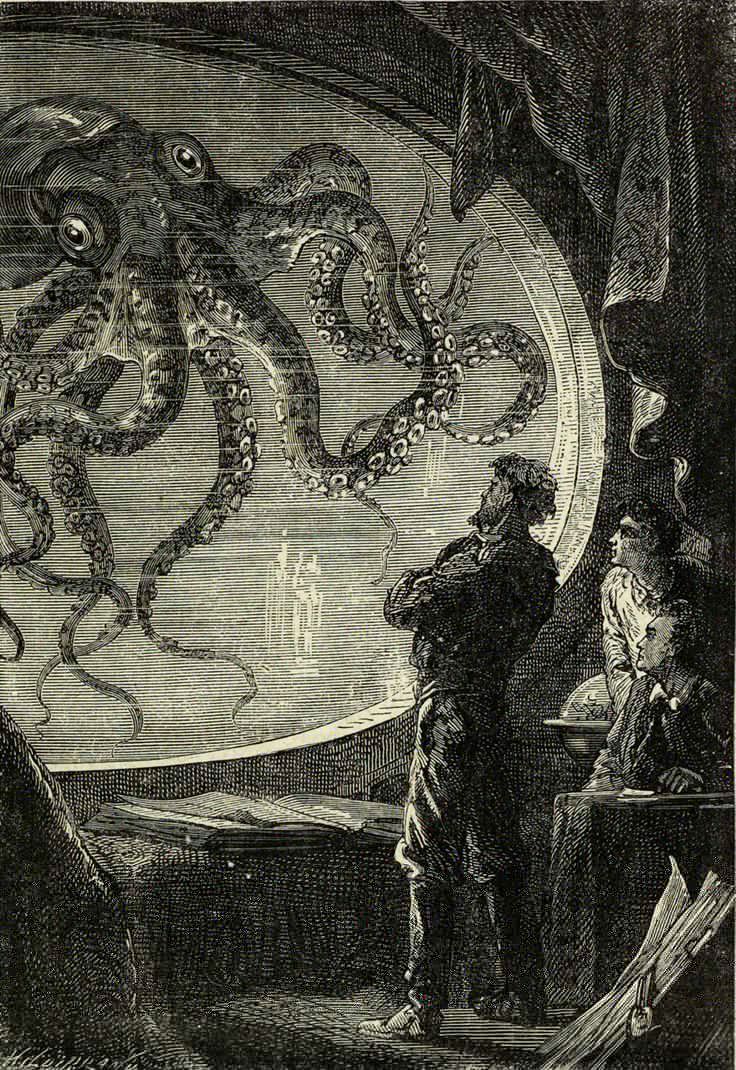 an octopus is standing in front of a man